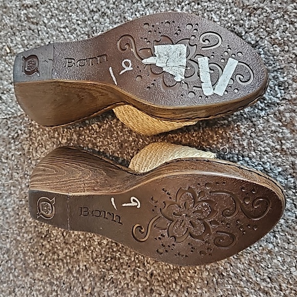 Born Woven Raffia & Patterned Blue-Tan Wedge Sandals - Picture 4 of 8